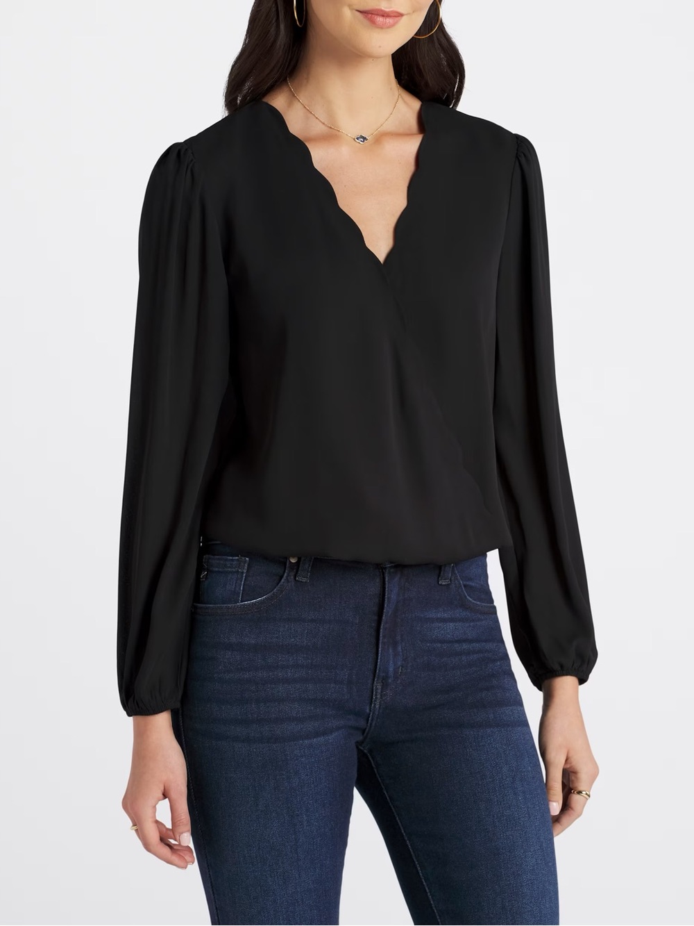 Ivana Scallop Detail Wrap Blouse